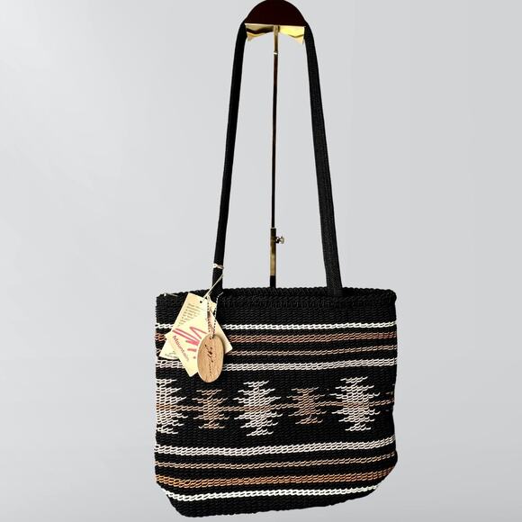 NWT Stone Mountain Aztec Woven Knit Crochet Boho Striped Crossbody Bag - Picture 1 of 6